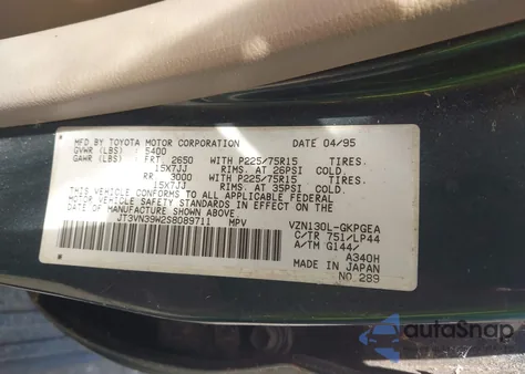 1995 Toyota 4Runner Vn39 Sr5 z USA, uszkodzony, nr VIN JT3VN39W2S8089711